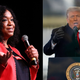 Shonda Rhimes speaks onstage at the LA Promise Fund’s Girls Build Leadership Summit 2018 on September 28, 2018; President Donald Trump speaks at the “Stop The Steal” Rally on January 06, 2021.
